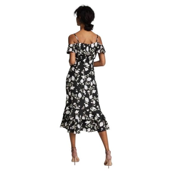 J.O.A. Eugenia Black Floral Print Off-the-Shoulder Midi Dress - Picture 3 of 8
